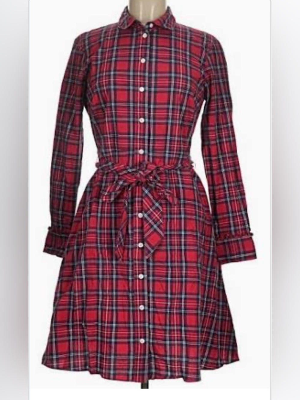 Draper James - Red Plaid Shirt Dress with Tie Waist